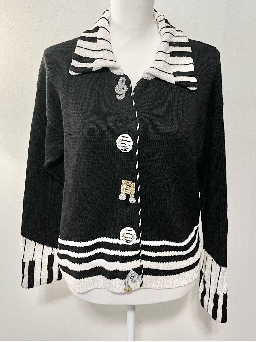 Gantos Vintage Musical Piano Themed Knit Sweater Cardigan Jacket. Size Medium - Picture 1 of 7